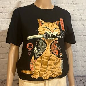 NWOT Threadless Orange Tabby Cat Samurai T-Shirt SZ SM